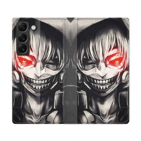 Housse Cuir Portefeuille Pour Samsung Galaxy S22 Ultra Manga Tokyo Ghoul Kaneki Noir