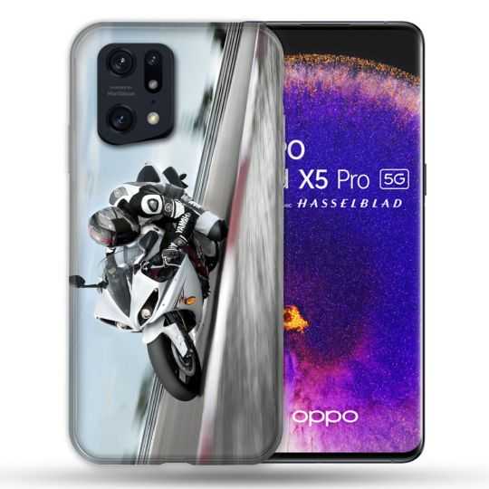 Coque Pour Oppo Find X5 Pro Moto Course GP Blanche