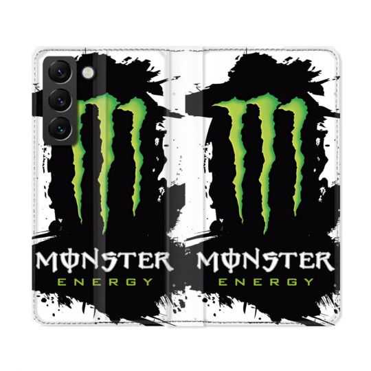 Housse Cuir Portefeuille Pour Samsung Galaxy S22 Ultra Monster Energy Tache