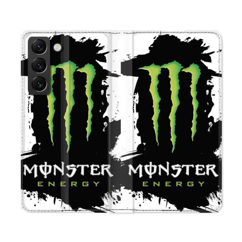 Housse Cuir Portefeuille Pour Samsung Galaxy S22 Ultra Monster Energy Tache