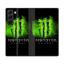Housse Cuir Portefeuille Pour Samsung Galaxy S22 Ultra Monster Energy Vert