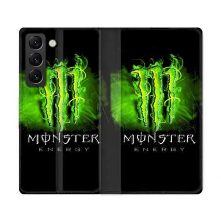 Housse Cuir Portefeuille Pour Samsung Galaxy S22 Ultra Monster Energy Vert
