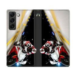 Housse Cuir Portefeuille Pour Samsung Galaxy S22 Ultra Moto Course GP R6