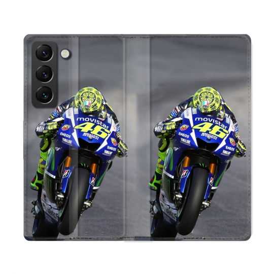 Housse Cuir Portefeuille Pour Samsung Galaxy S22 Ultra Moto Course GP Wheeling 46