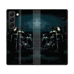 Housse Cuir Portefeuille Pour Samsung Galaxy S22 Ultra Moto Harley Vintage
