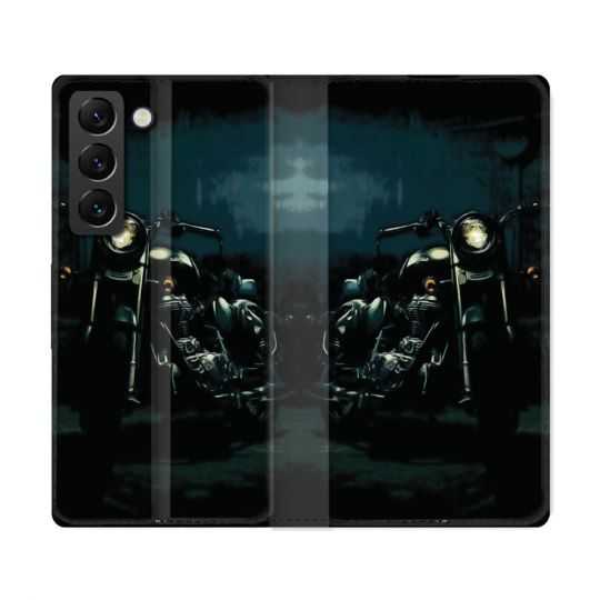 Housse Cuir Portefeuille Pour Samsung Galaxy S22 Ultra Moto Harley Vintage