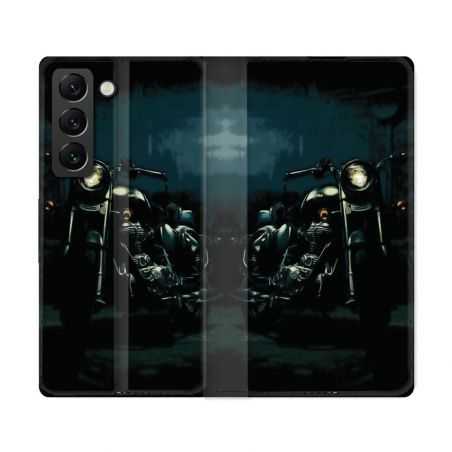 Housse Cuir Portefeuille Pour Samsung Galaxy S22 Ultra Moto Harley Vintage