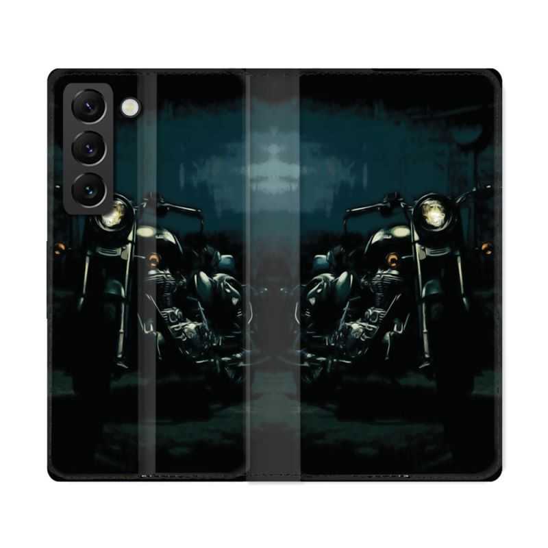Housse Cuir Portefeuille Pour Samsung Galaxy S22 Ultra Moto Harley Vintage