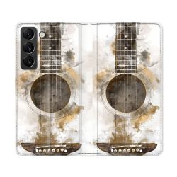 Housse Cuir Portefeuille Pour Samsung Galaxy S22 Ultra Musique Guitare Tag