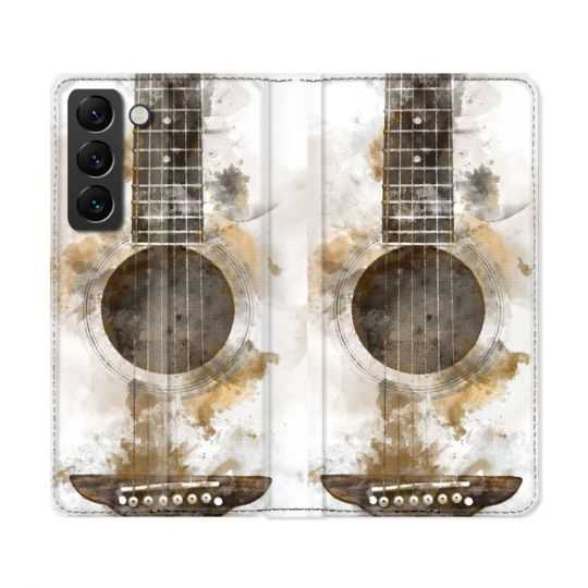 Housse Cuir Portefeuille Pour Samsung Galaxy S22 Ultra Musique Guitare Tag