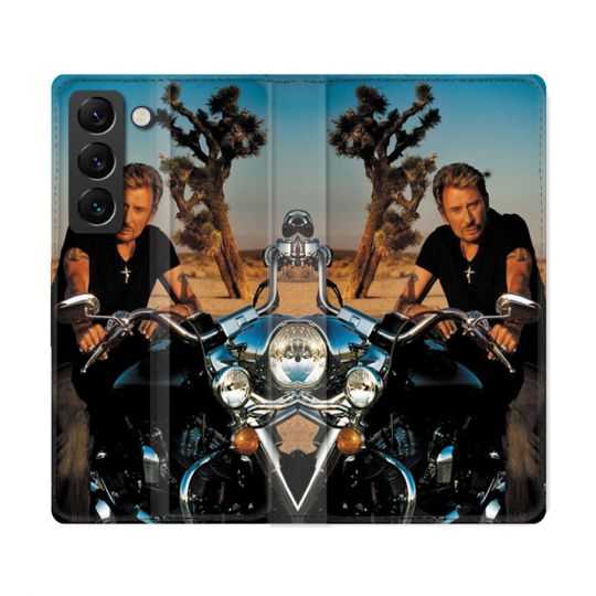 Housse Cuir Portefeuille Pour Samsung Galaxy S22 Ultra Musique Johnny Hallyday Moto