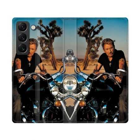 Housse Cuir Portefeuille Pour Samsung Galaxy S22 Ultra Musique Johnny Hallyday Moto