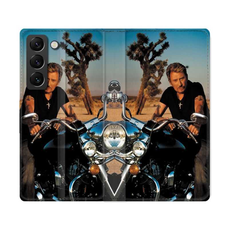 Housse Cuir Portefeuille Pour Samsung Galaxy S22 Ultra Musique Johnny Hallyday Moto