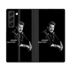 Housse Cuir Portefeuille Pour Samsung Galaxy S22 Ultra Musique Johnny Hallyday Noir