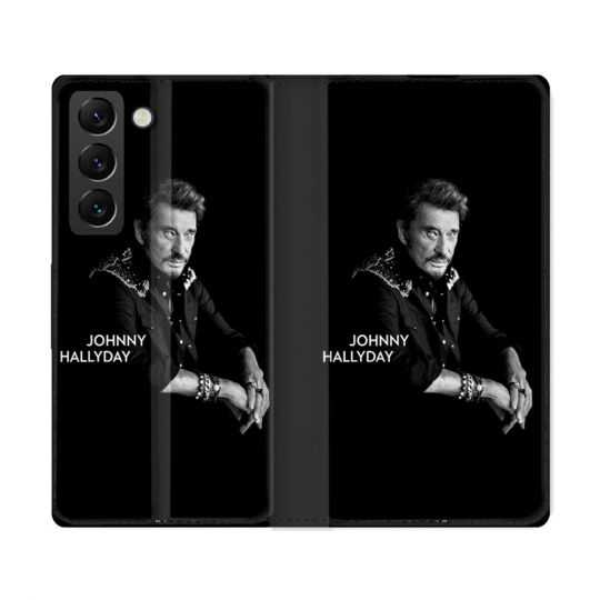 Housse Cuir Portefeuille Pour Samsung Galaxy S22 Ultra Musique Johnny Hallyday Noir