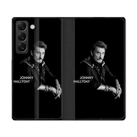 Housse Cuir Portefeuille Pour Samsung Galaxy S22 Ultra Musique Johnny Hallyday Noir