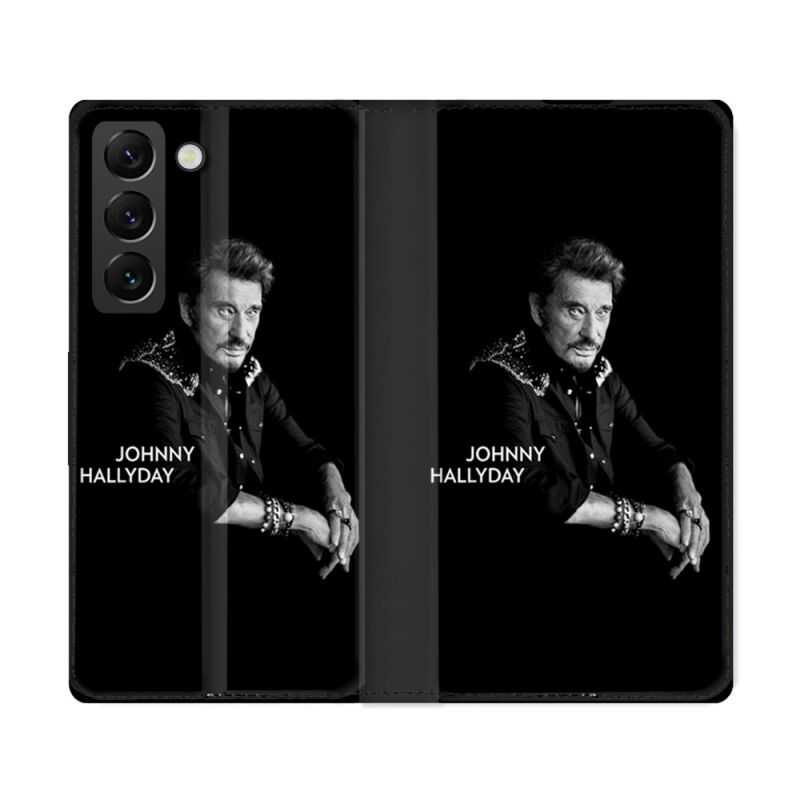 Housse Cuir Portefeuille Pour Samsung Galaxy S22 Ultra Musique Johnny Hallyday Noir