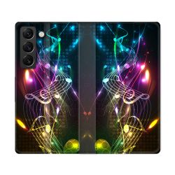 Housse Cuir Portefeuille Pour Samsung Galaxy S22 Ultra Musique Partition Multicolore