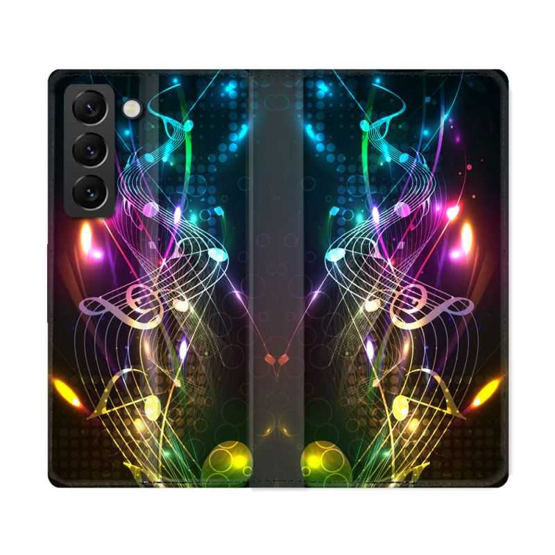 Housse Cuir Portefeuille Pour Samsung Galaxy S22 Ultra Musique Partition Multicolore