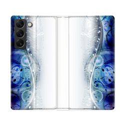 Housse Cuir Portefeuille Pour Samsung Galaxy S22 Ultra Musique Partition Vague