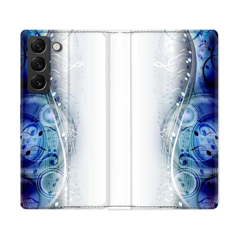Housse Cuir Portefeuille Pour Samsung Galaxy S22 Ultra Musique Partition Vague
