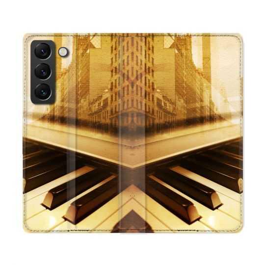 Housse Cuir Portefeuille Pour Samsung Galaxy S22 Ultra Musique Piano Retro