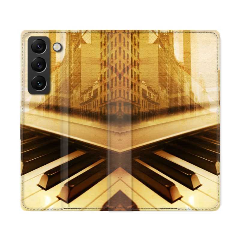 Housse Cuir Portefeuille Pour Samsung Galaxy S22 Ultra Musique Piano Retro