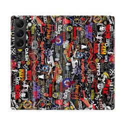 Housse Cuir Portefeuille Pour Samsung Galaxy S22 Ultra Musique Rock Groupe