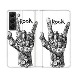 Housse Cuir Portefeuille Pour Samsung Galaxy S22 Ultra Musique Rock Main