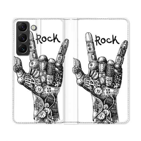Housse Cuir Portefeuille Pour Samsung Galaxy S22 Ultra Musique Rock Main