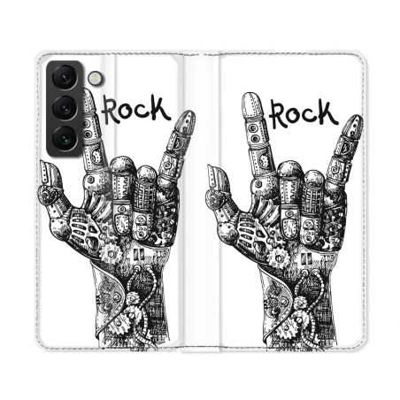 Housse Cuir Portefeuille Pour Samsung Galaxy S22 Ultra Musique Rock Main