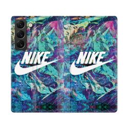 Housse Cuir Portefeuille Pour Samsung Galaxy S22 Ultra Nike Turquoise