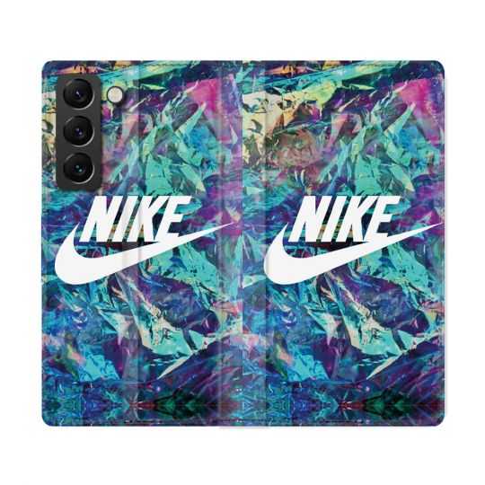 Housse Cuir Portefeuille Pour Samsung Galaxy S22 Ultra Nike Turquoise