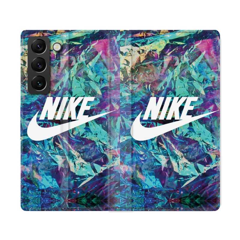 Housse Cuir Portefeuille Pour Samsung Galaxy S22 Ultra Nike Turquoise