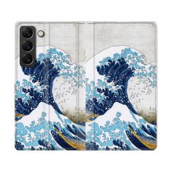 Housse Cuir Portefeuille Pour Samsung Galaxy S22 Ultra Peinture La Grande Vague