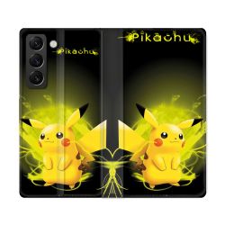 Housse Cuir Portefeuille Pour Samsung Galaxy S22 Ultra Pokemon Pikachu Eclair