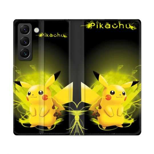 Housse Cuir Portefeuille Pour Samsung Galaxy S22 Ultra Pokemon Pikachu Eclair