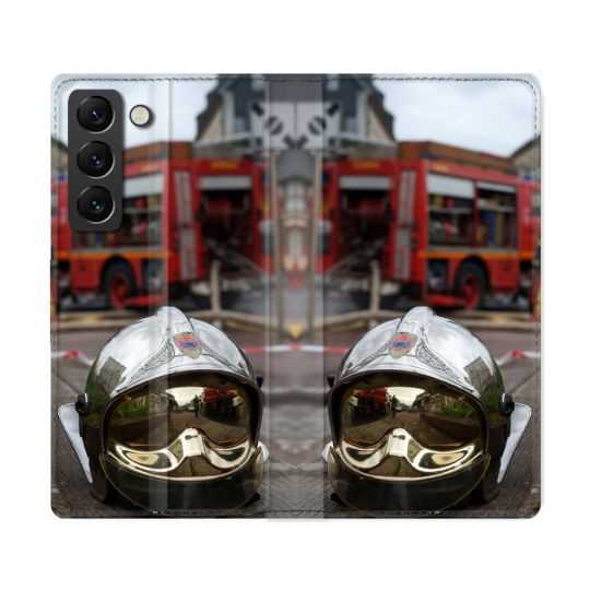 Housse Cuir Portefeuille Pour Samsung Galaxy S22 Ultra Pompier Casque Camion