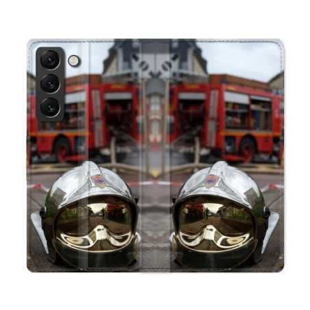 Housse Cuir Portefeuille Pour Samsung Galaxy S22 Ultra Pompier Casque Camion
