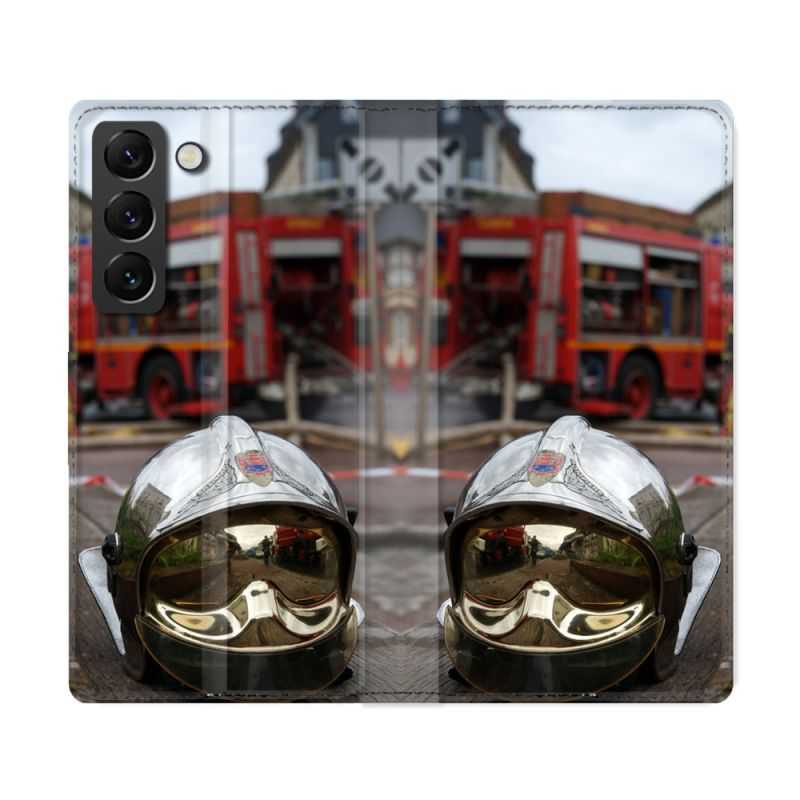 Housse Cuir Portefeuille Pour Samsung Galaxy S22 Ultra Pompier Casque Camion