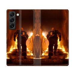 Housse Cuir Portefeuille Pour Samsung Galaxy S22 Ultra Pompier Escalier