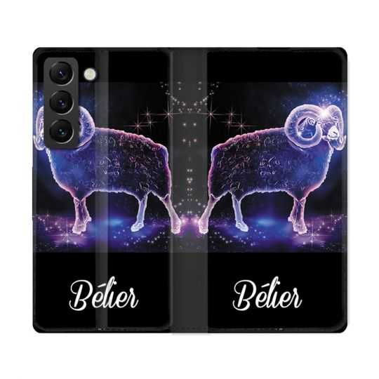 Housse Cuir Portefeuille Pour Samsung Galaxy S22 Ultra Signe Zodiaque 2 Bélier