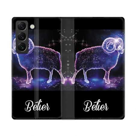 Housse Cuir Portefeuille Pour Samsung Galaxy S22 Ultra Signe Zodiaque 2 Bélier