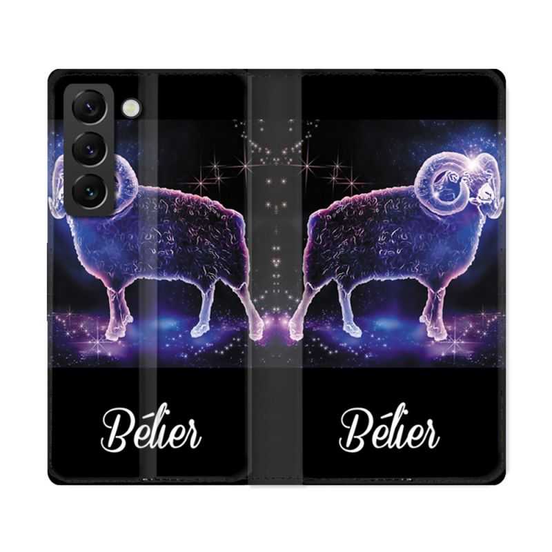 Housse Cuir Portefeuille Pour Samsung Galaxy S22 Ultra Signe Zodiaque 2 Bélier