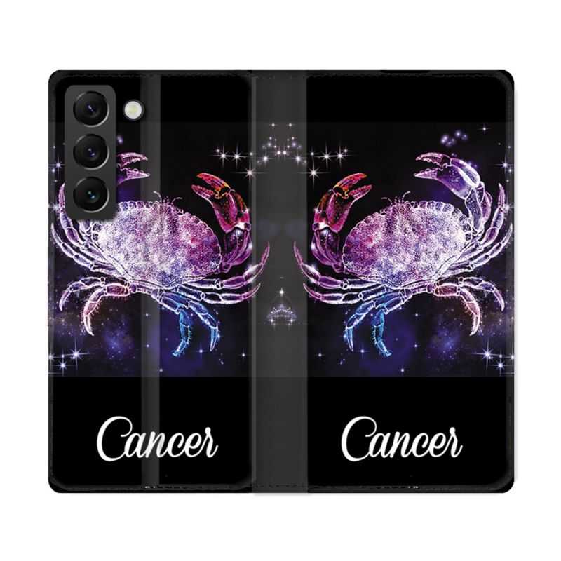 Housse Cuir Portefeuille Pour Samsung Galaxy S22 Ultra Signe Zodiaque 2 Cancer