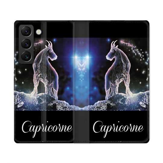 Housse Cuir Portefeuille Pour Samsung Galaxy S22 Ultra Signe Zodiaque 2 Capricorne