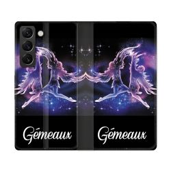 Housse Cuir Portefeuille Pour Samsung Galaxy S22 Ultra Signe Zodiaque 2 Gémeaux