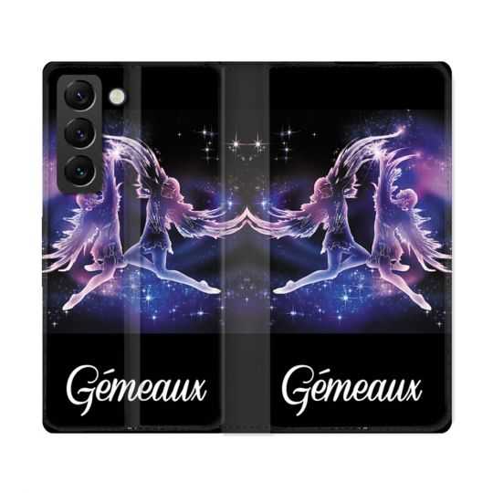 Housse Cuir Portefeuille Pour Samsung Galaxy S22 Ultra Signe Zodiaque 2 Gémeaux