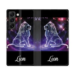 Housse Cuir Portefeuille Pour Samsung Galaxy S22 Ultra Signe Zodiaque 2 Lion