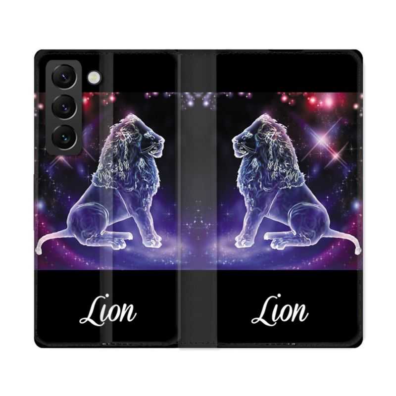 Housse Cuir Portefeuille Pour Samsung Galaxy S22 Ultra Signe Zodiaque 2 Lion